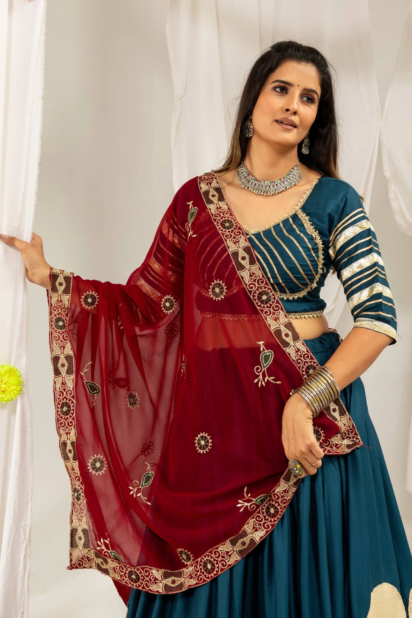 Rama Blue Gota Work Lehenga Full Length View – KL202 – Kalyanja